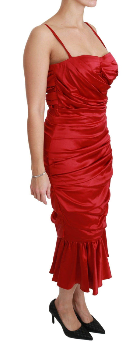 Dolce & Gabbana Exquisite Red Silk Fit and Flare Midi Dress - Hilstor