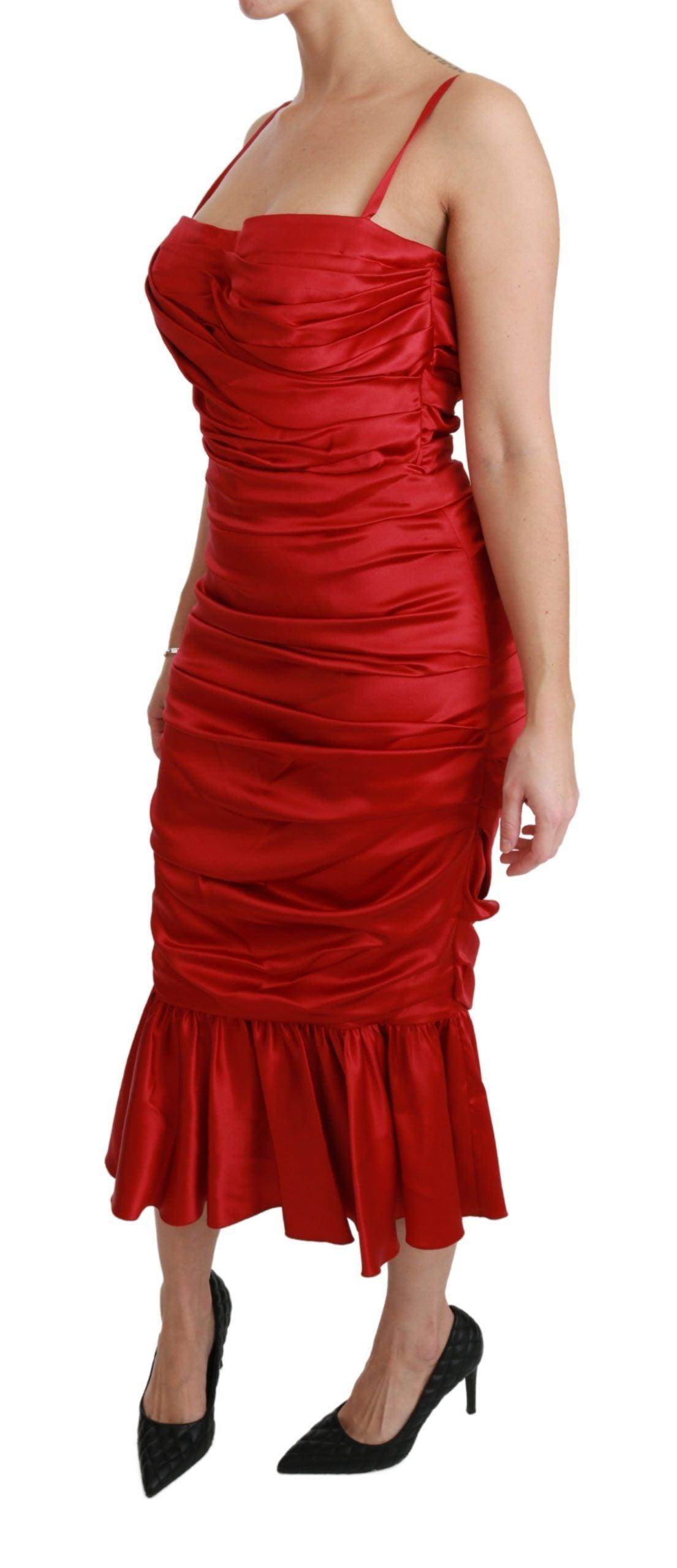 Dolce & Gabbana Exquisite Red Silk Fit and Flare Midi Dress - Hilstor