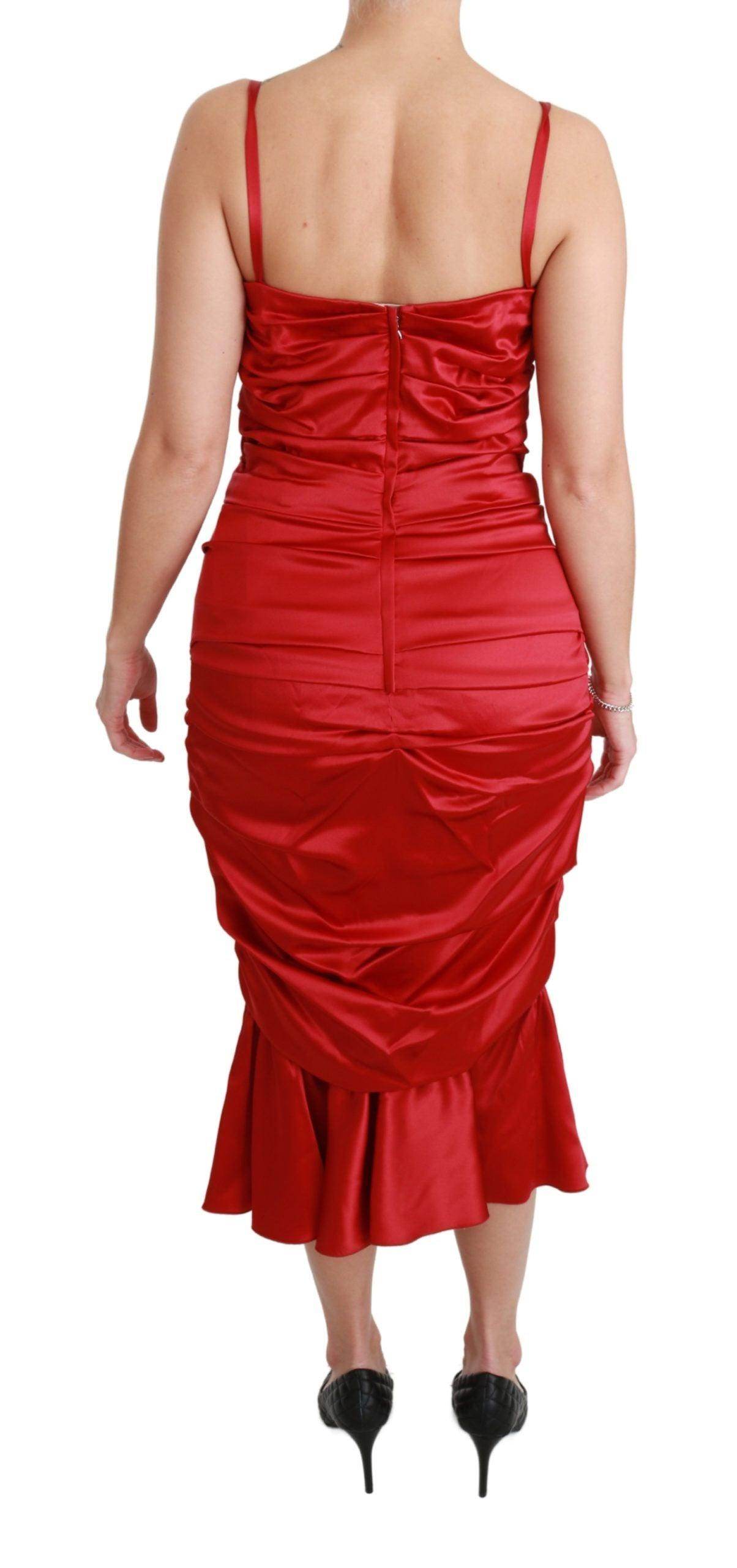 Dolce & Gabbana Exquisite Red Silk Fit and Flare Midi Dress - Hilstor