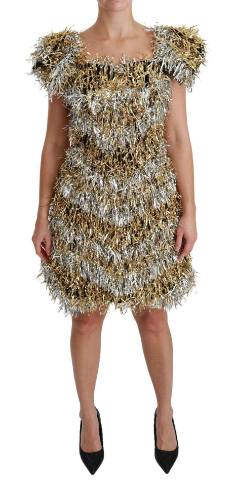 Dolce & Gabbana Elegant Silver Layered Shift Mini Dress - Hilstor