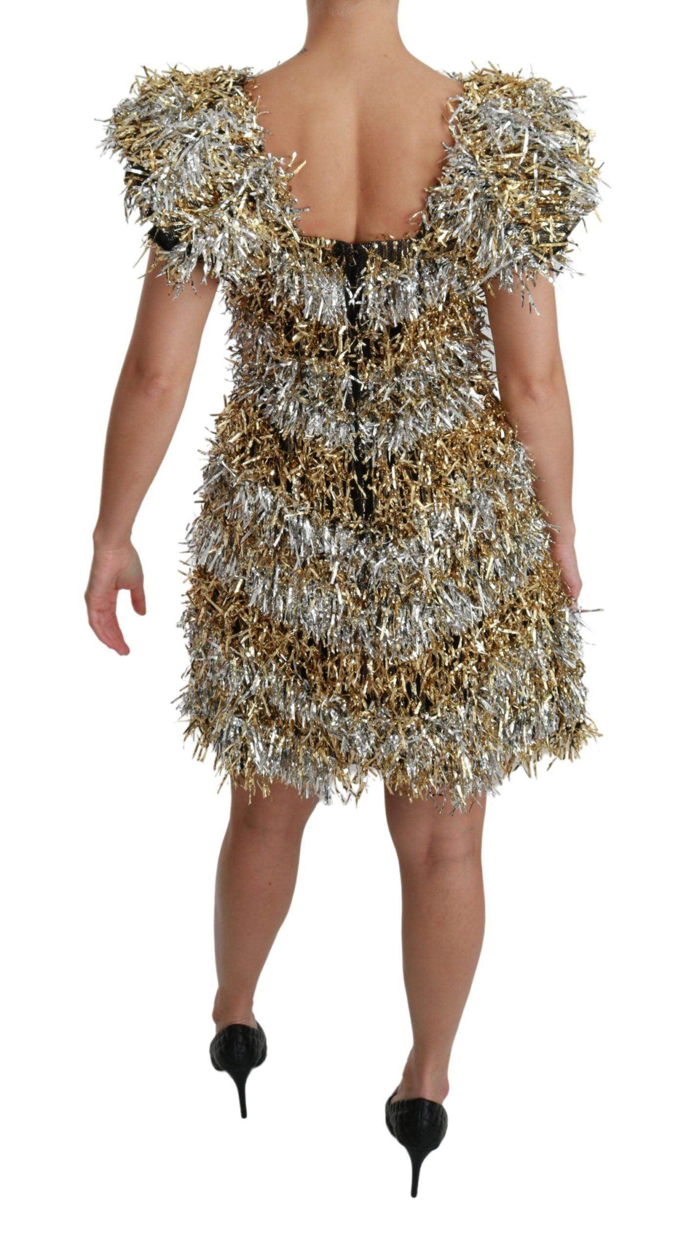 Dolce & Gabbana Elegant Silver Layered Shift Mini Dress - Hilstor