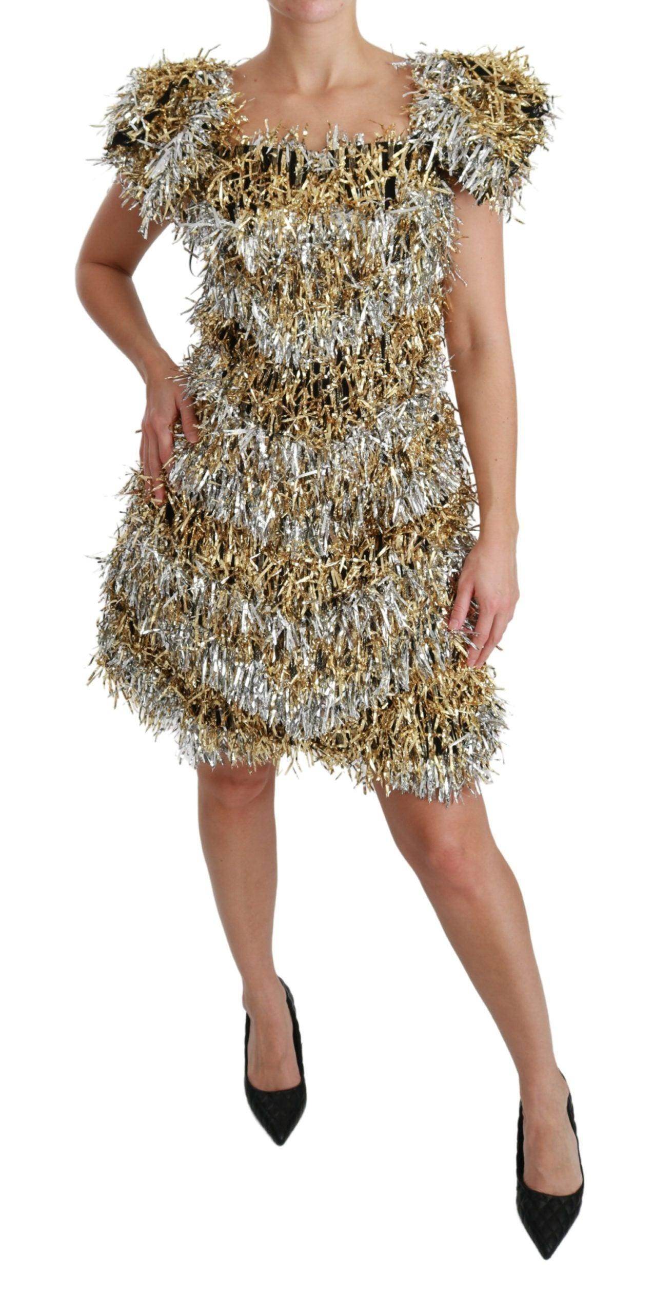 Dolce & Gabbana Elegant Silver Layered Shift Mini Dress - Hilstor