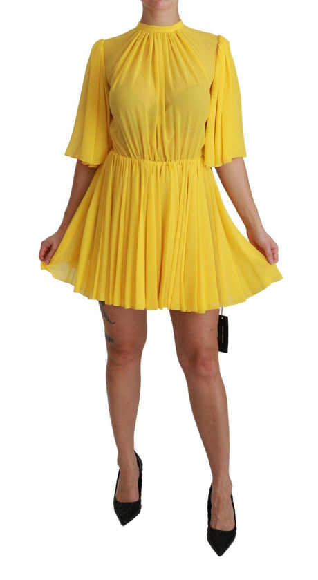 Dolce & Gabbana Silk Pleated A-line Mini Dress in Sunshine Yellow - Hilstor