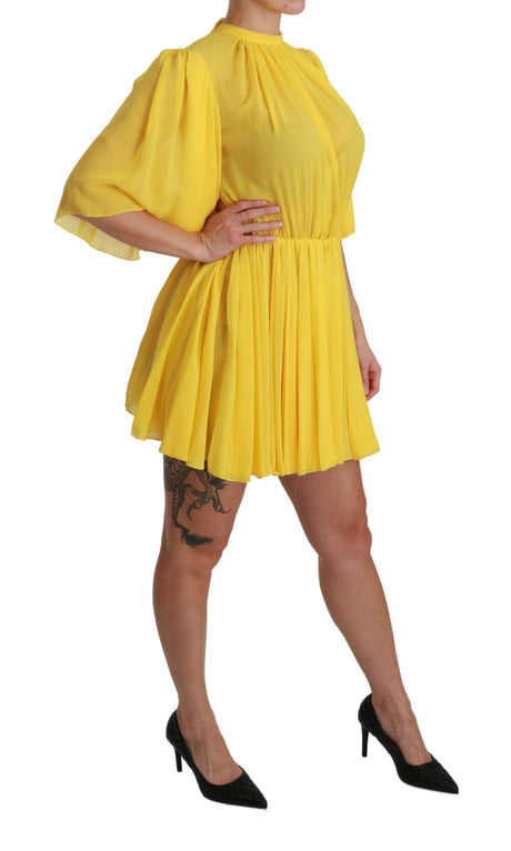 Dolce & Gabbana Silk Pleated A-line Mini Dress in Sunshine Yellow - Hilstor