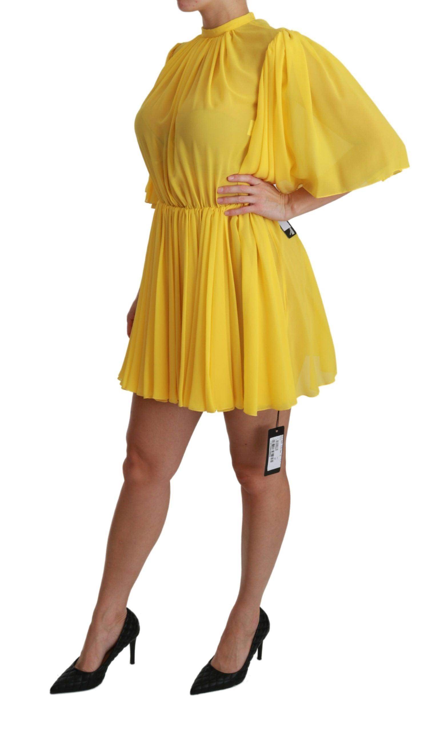 Dolce & Gabbana Silk Pleated A-line Mini Dress in Sunshine Yellow - Hilstor