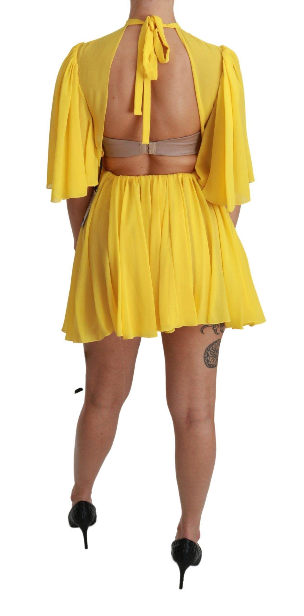 Dolce & Gabbana Silk Pleated A-line Mini Dress in Sunshine Yellow - Hilstor