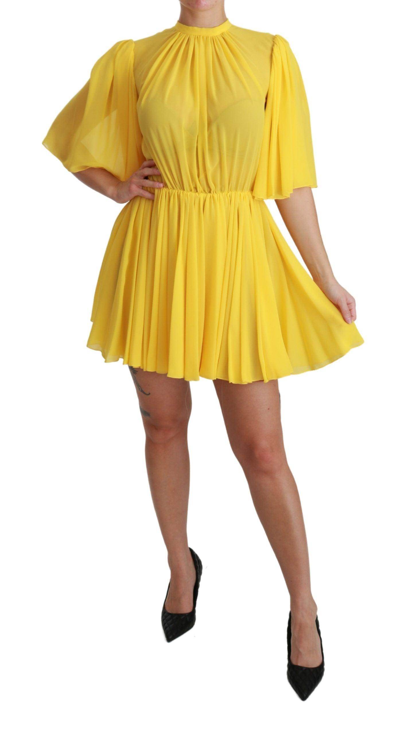 Dolce & Gabbana Silk Pleated A-line Mini Dress in Sunshine Yellow - Hilstor