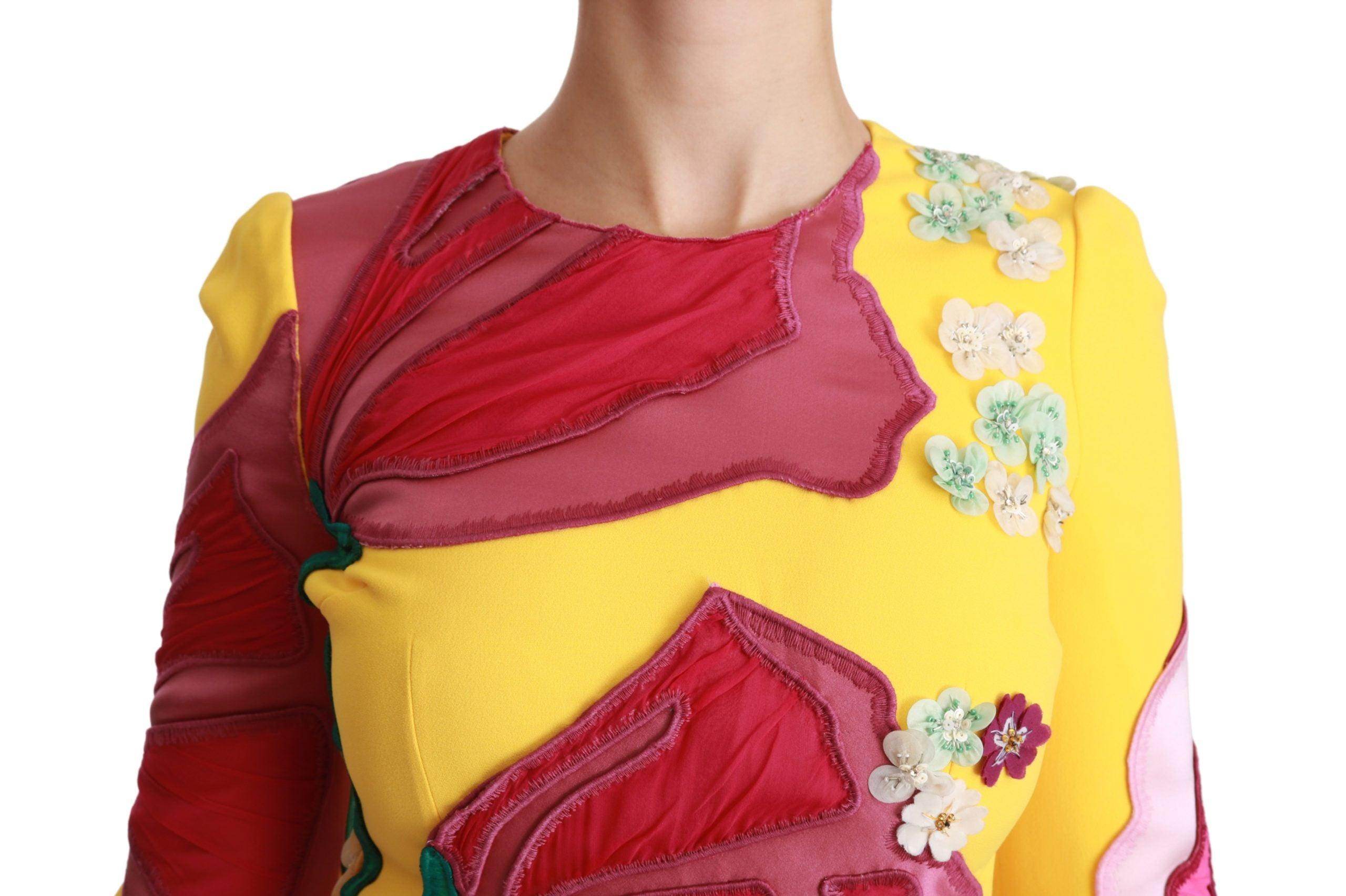 Dolce & Gabbana Yellow Floral Crystal Bodycon Sheath Dress - Hilstor
