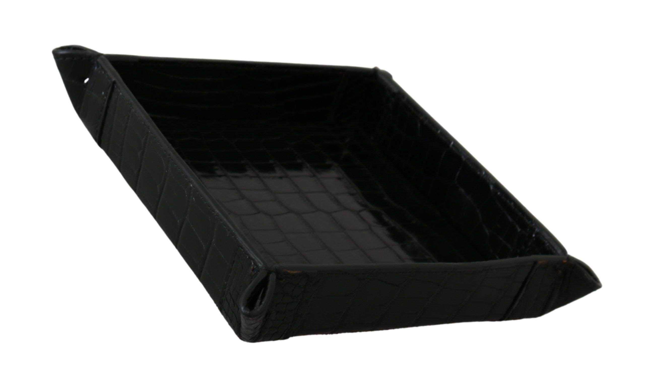 Dolce & Gabbana Elegant Black Exotic Skin Entry Tray - Hilstor