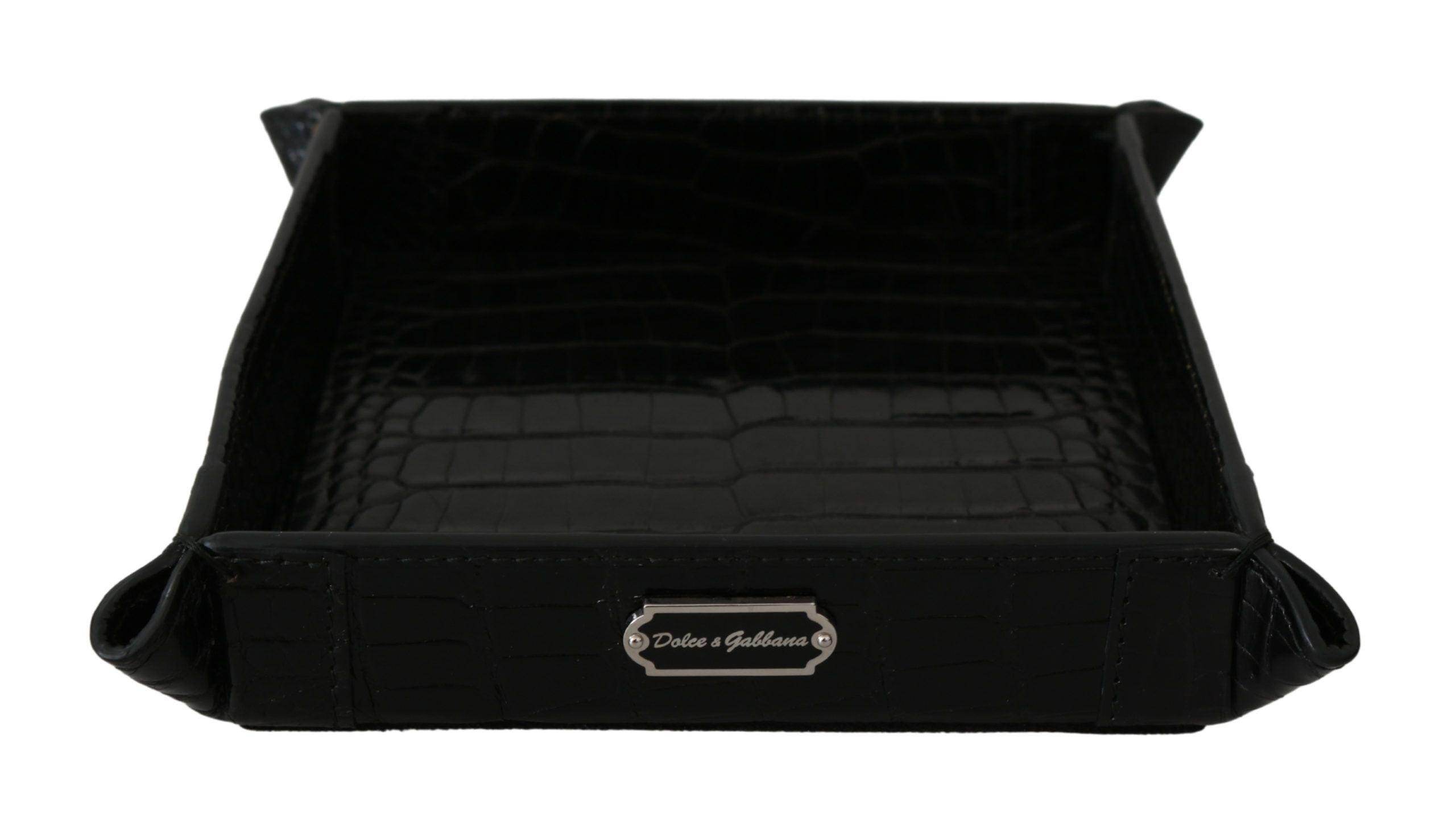 Dolce & Gabbana Elegant Black Exotic Skin Entry Tray - Hilstor