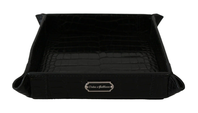 Dolce & Gabbana Elegant Black Exotic Skin Entry Tray - Hilstor