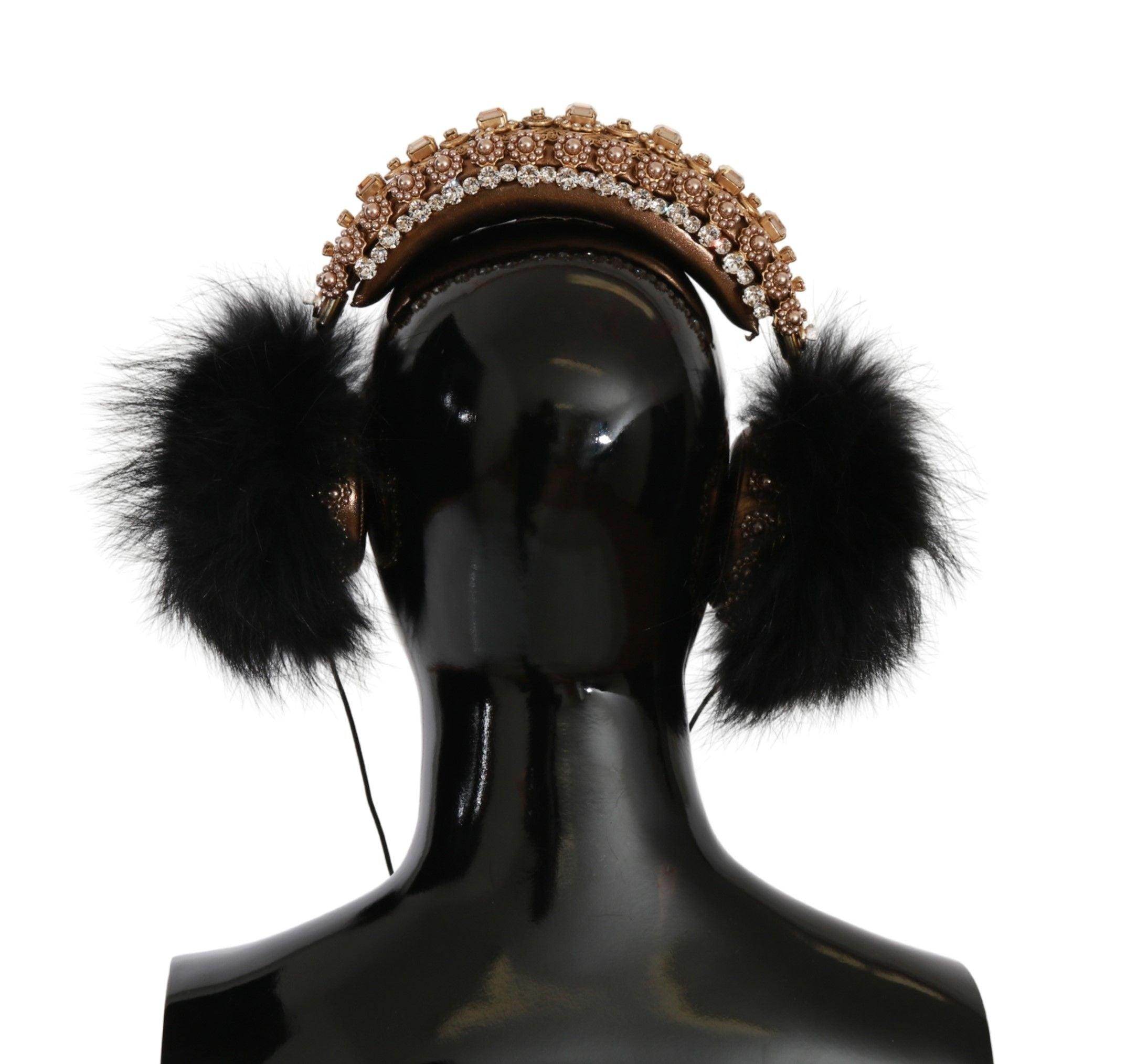 Dolce & Gabbana Gold Black Crystal Embellished Headphones - Hilstor
