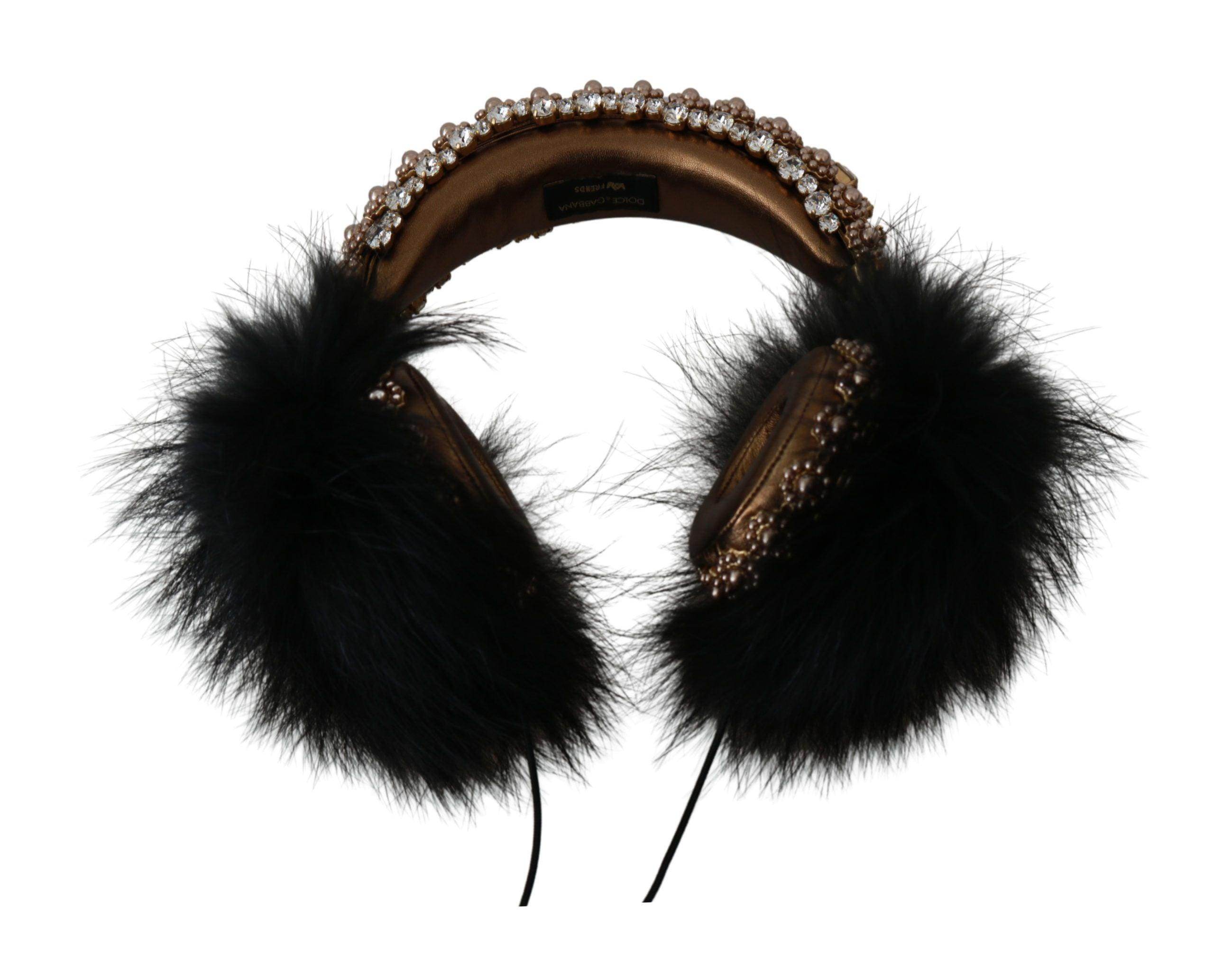Dolce & Gabbana Gold Black Crystal Embellished Headphones - Hilstor