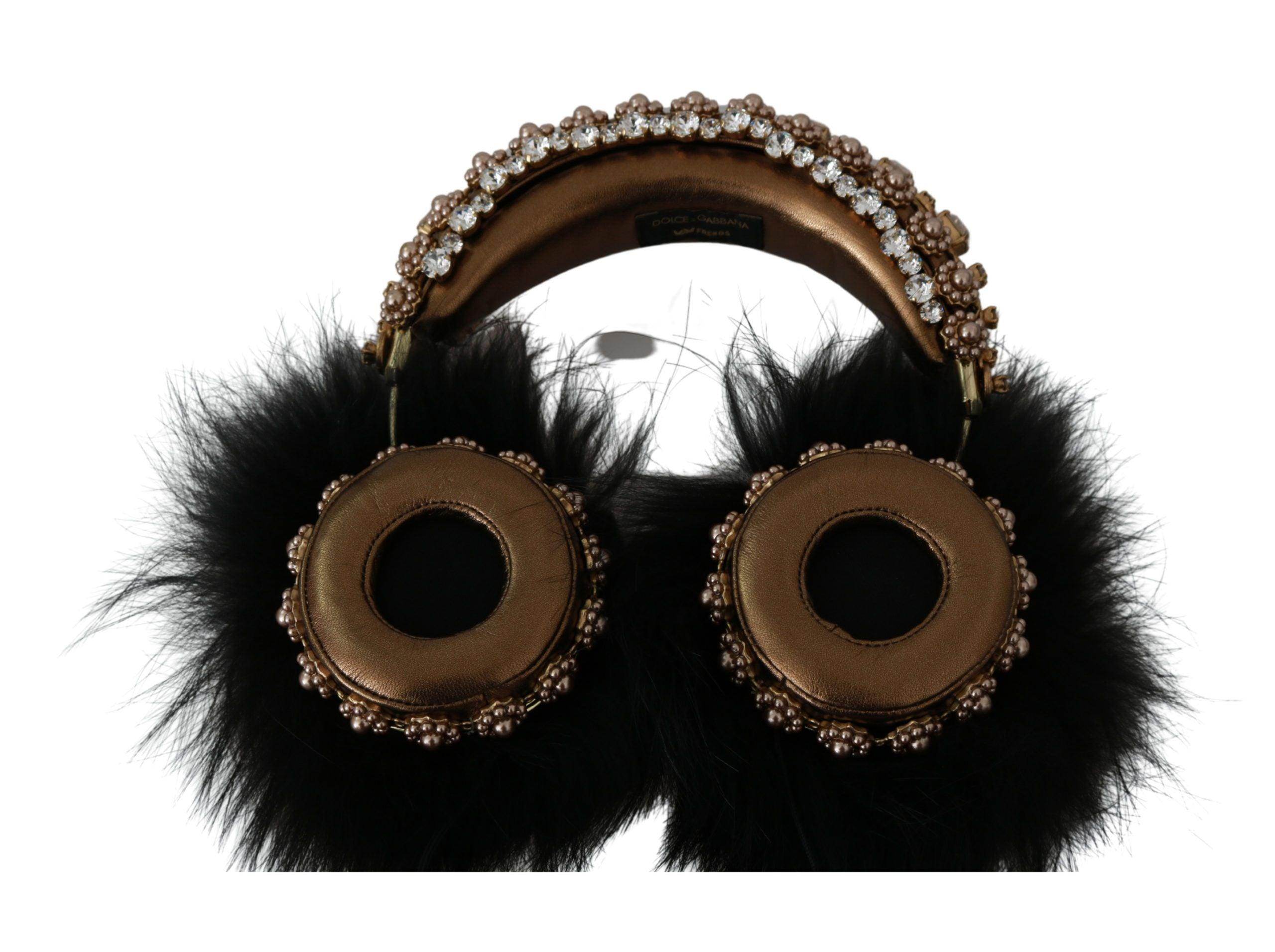 Dolce & Gabbana Gold Black Crystal Embellished Headphones - Hilstor