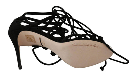 Dolce & Gabbana Elegant Black Suede Stiletto Ankle Strap Sandals - Hilstor