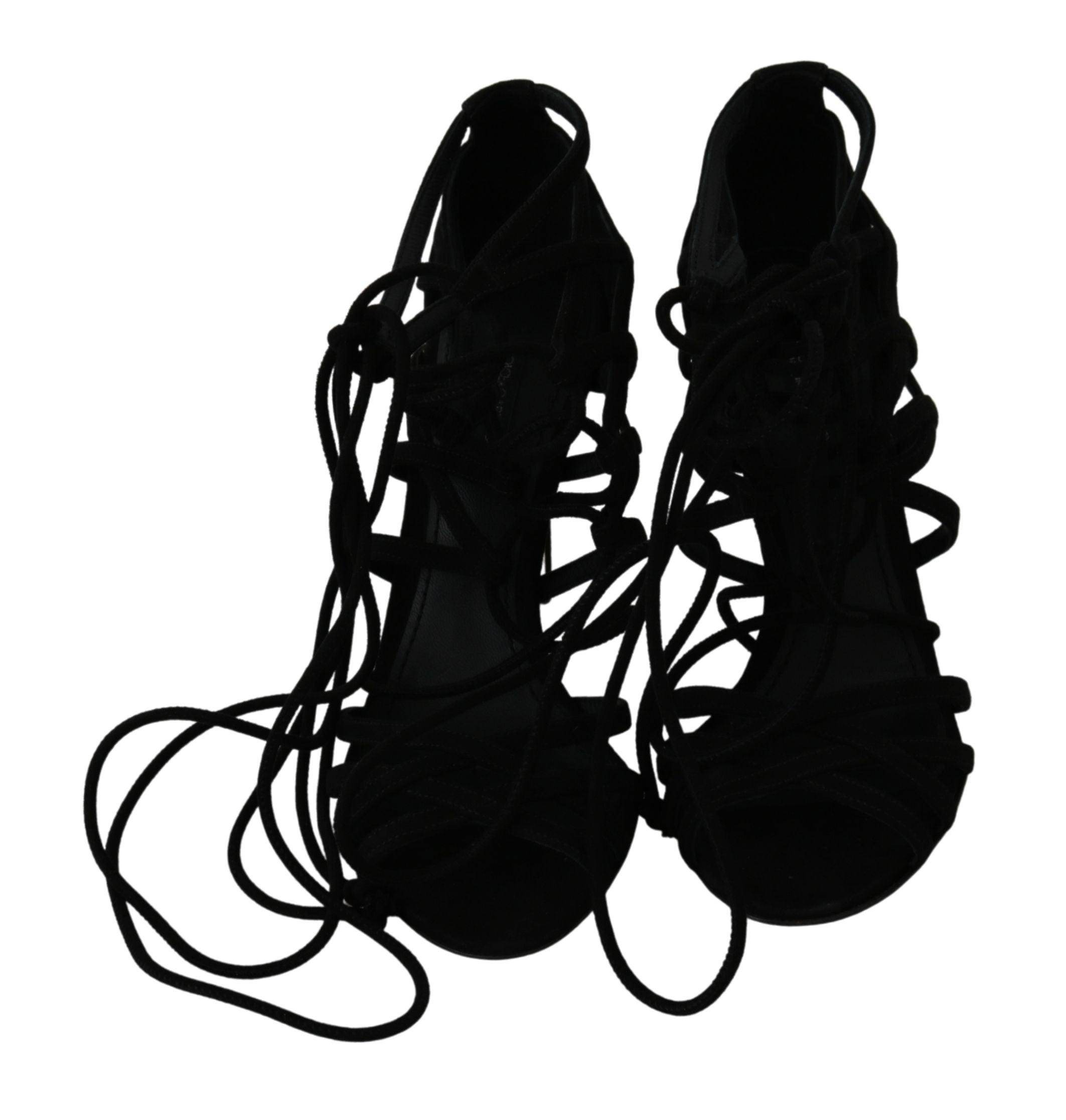 Dolce & Gabbana Black Suede Strap Stilettos Shoes Sandals - Hilstor