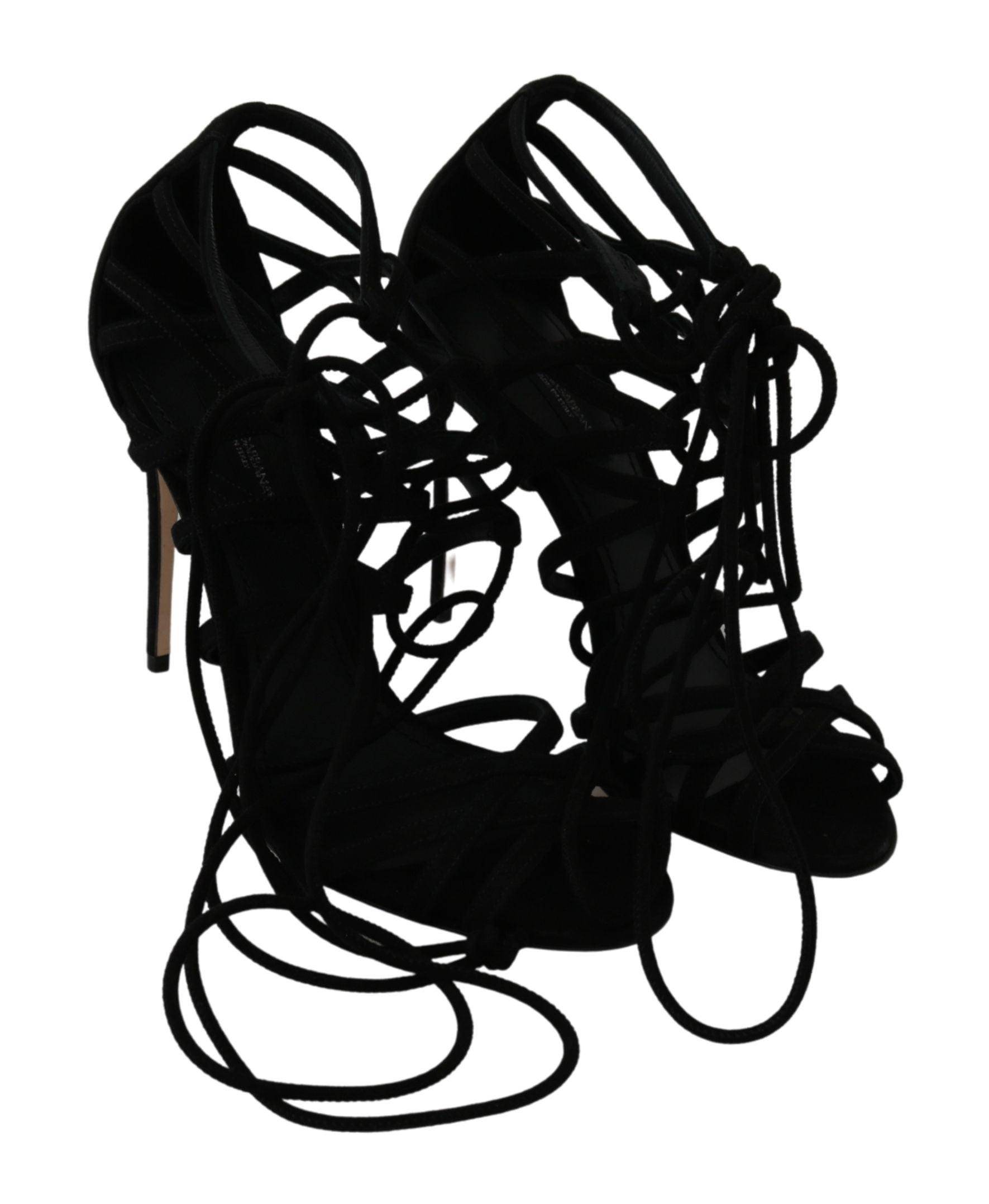 Dolce & Gabbana Black Suede Strap Stilettos Shoes Sandals - Hilstor