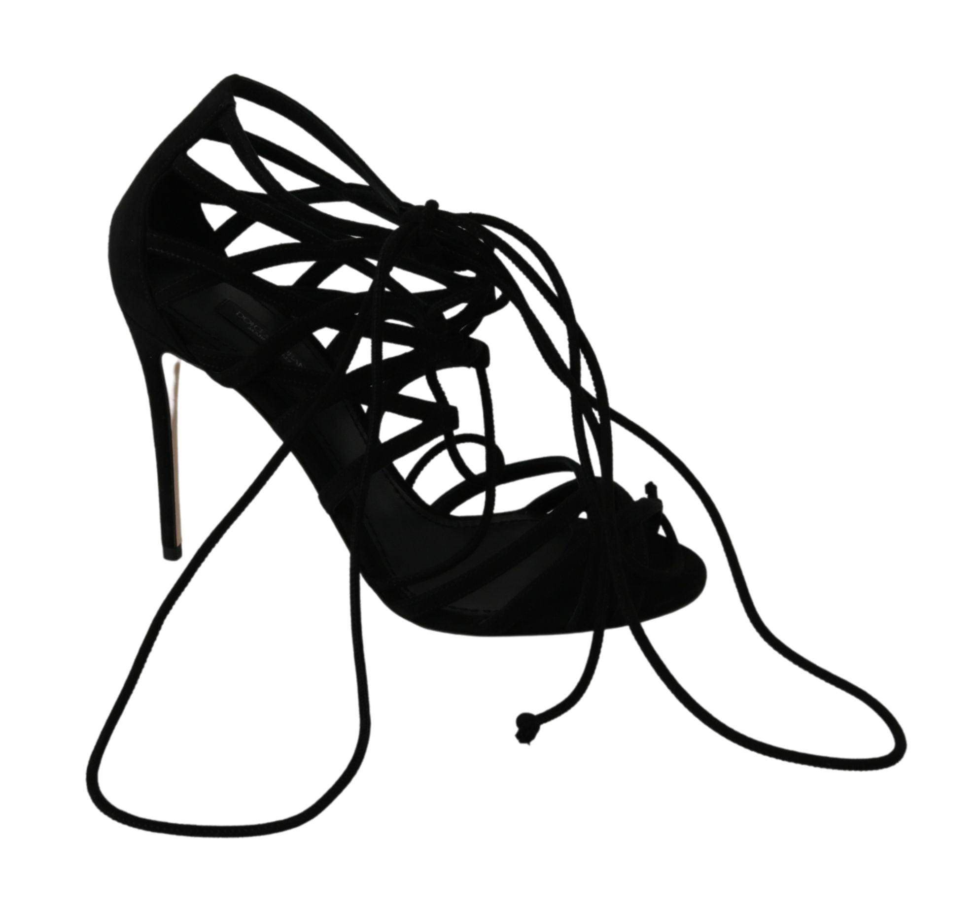 Dolce & Gabbana Black Suede Strap Stilettos Shoes Sandals - Hilstor