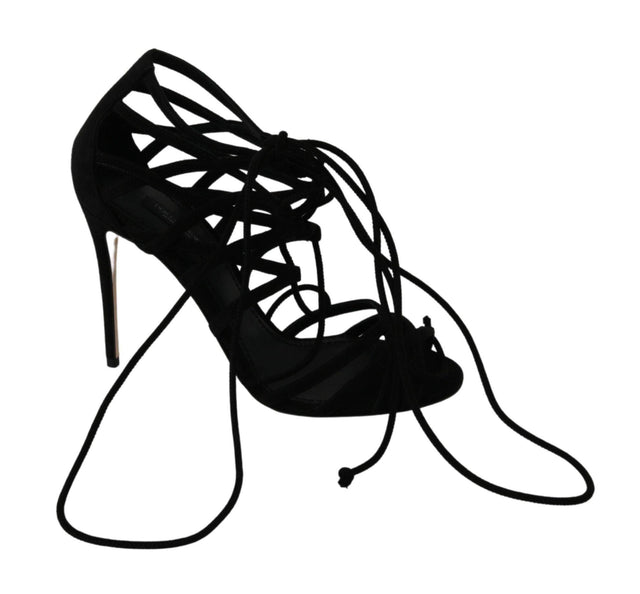 Dolce & Gabbana Black Suede Strap Stilettos Shoes Sandals - Hilstor