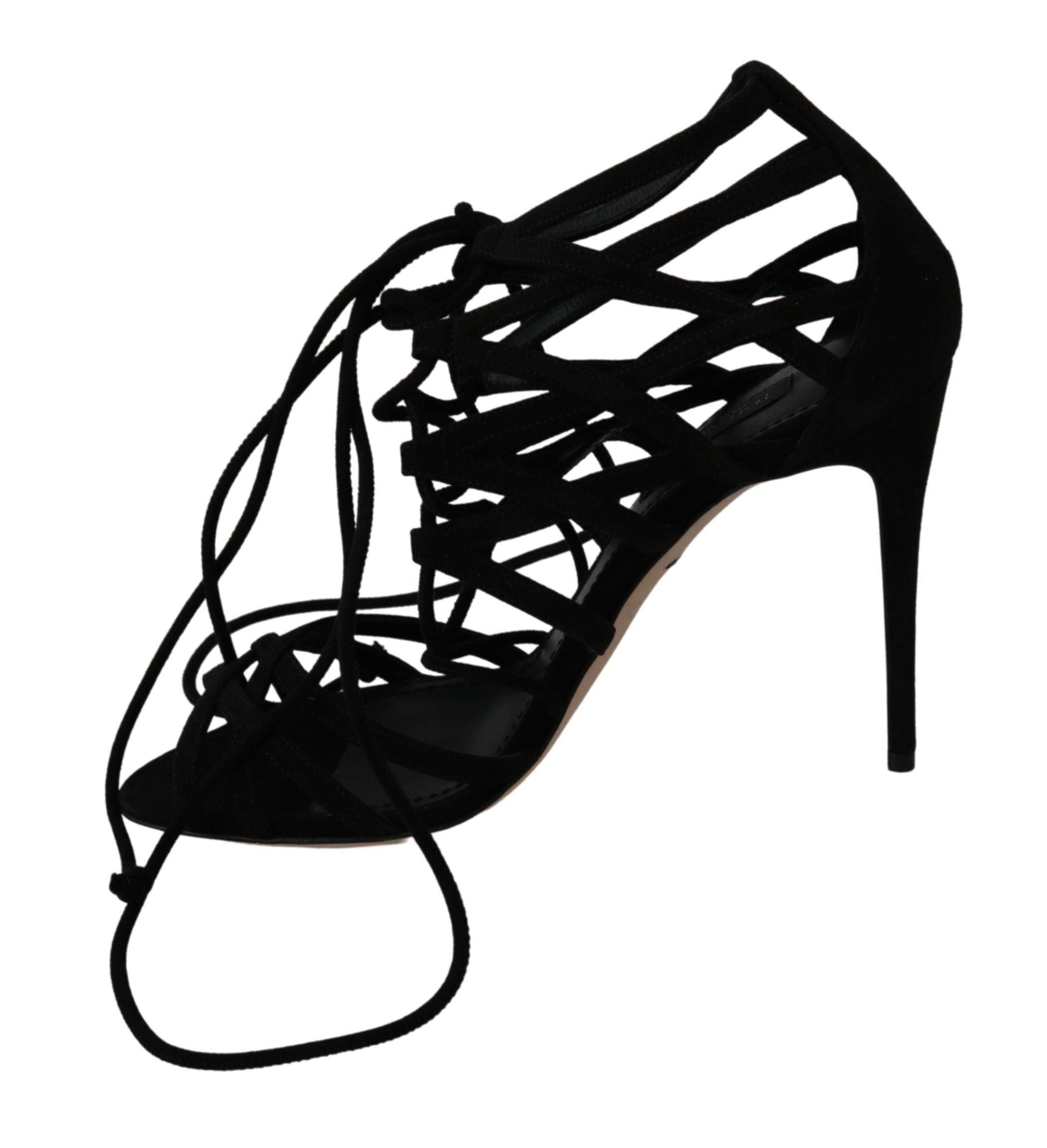 Dolce & Gabbana Black Suede Strap Stilettos Shoes Sandals - Hilstor
