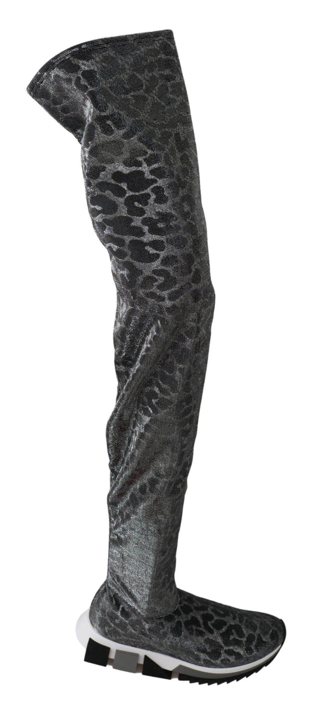 Dolce & Gabbana Elegant Leopard Booties Above Knee Shoes - Hilstor