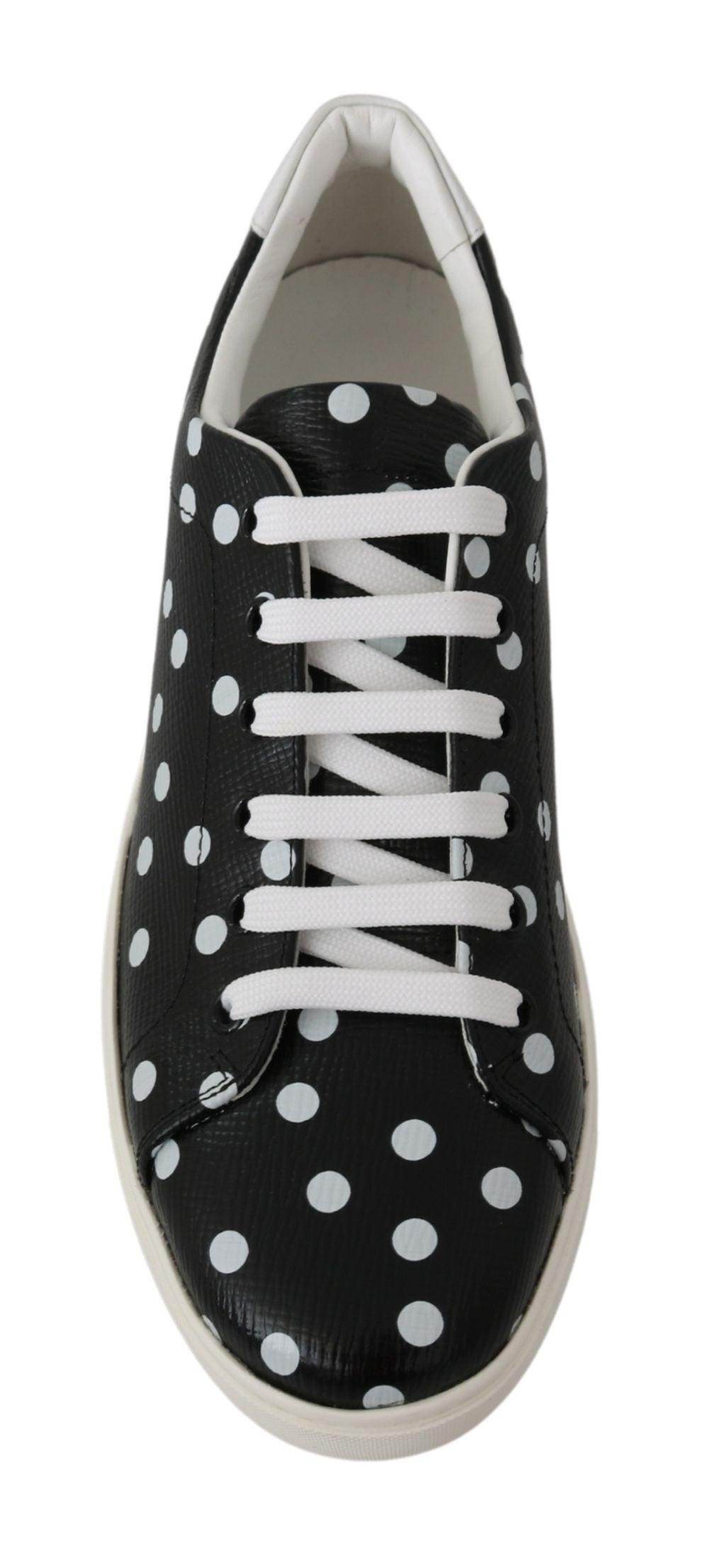 Dolce & Gabbana Black Polka Dotted Leather Sneakers - Hilstor