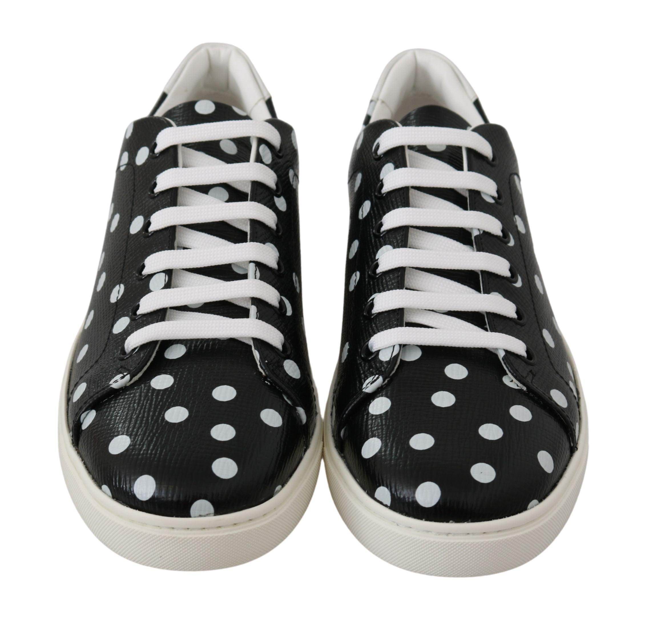 Dolce & Gabbana Black Polka Dotted Leather Sneakers - Hilstor
