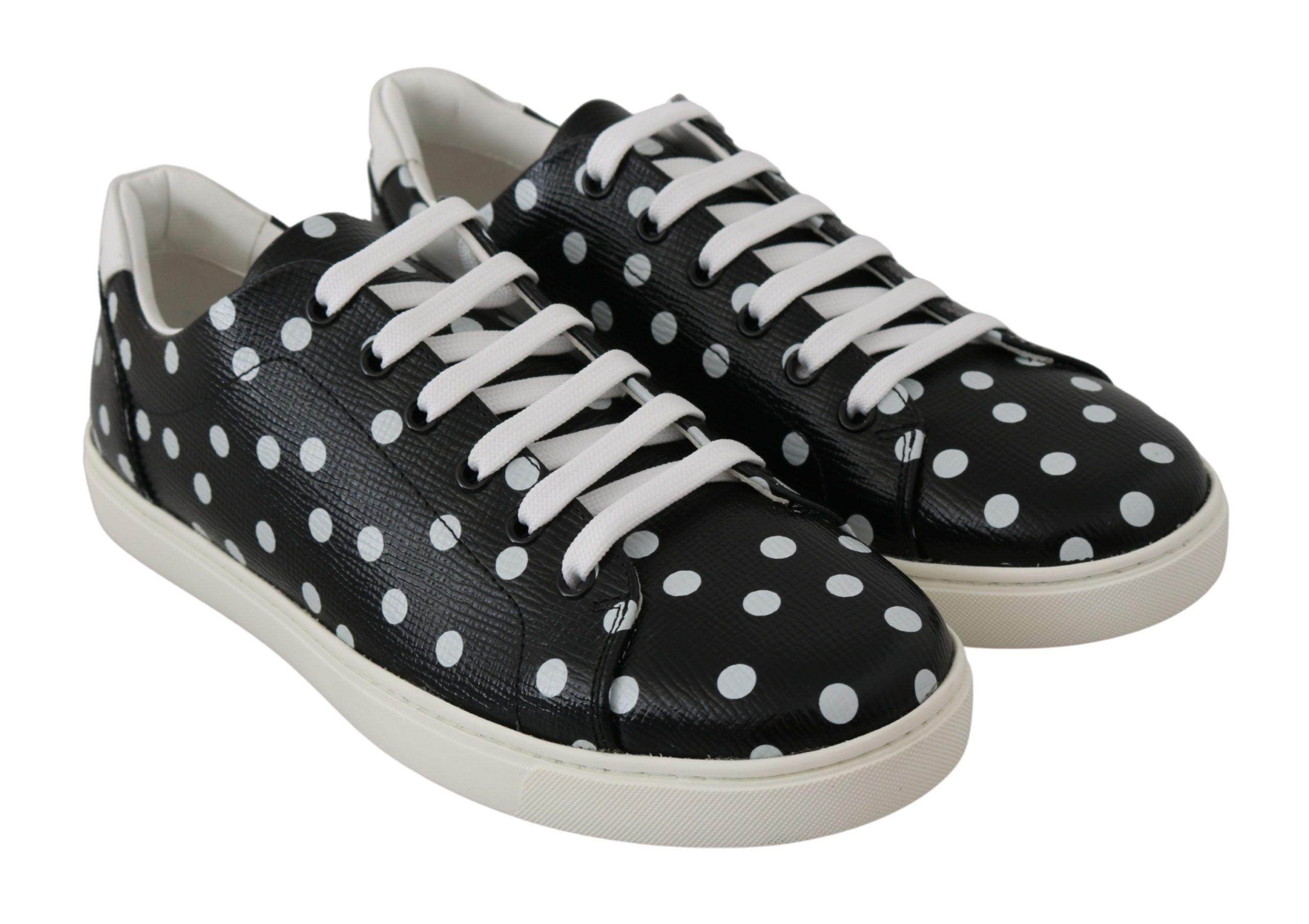 Dolce & Gabbana Black Polka Dotted Leather Sneakers - Hilstor