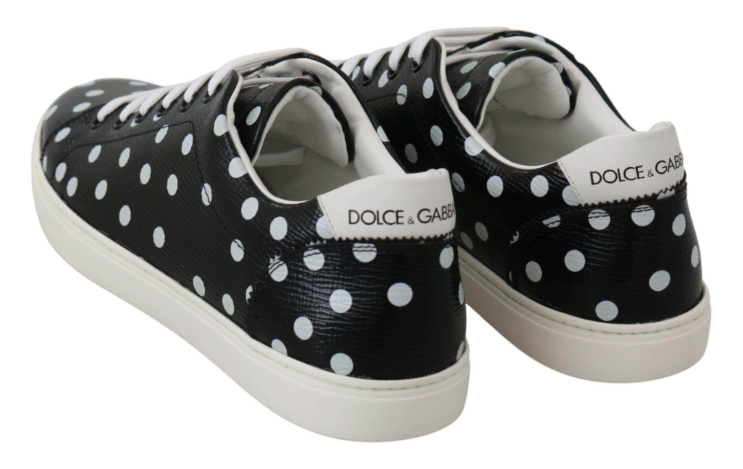 Dolce & Gabbana Black Polka Dotted Leather Sneakers - Hilstor