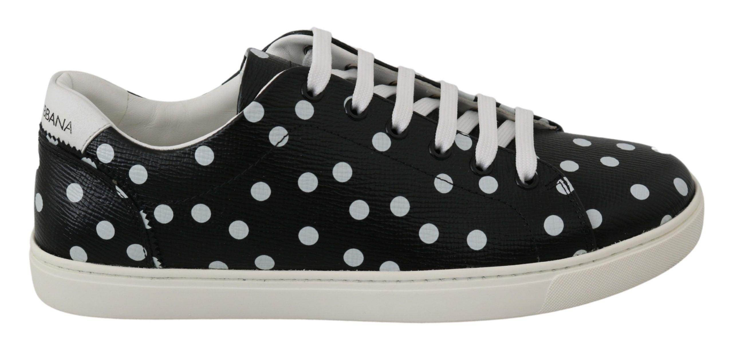 Dolce & Gabbana Black Polka Dotted Leather Sneakers - Hilstor