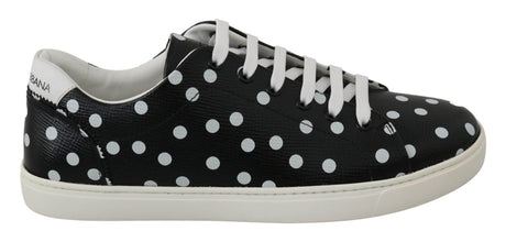 Dolce & Gabbana Black Polka Dotted Leather Sneakers - Hilstor