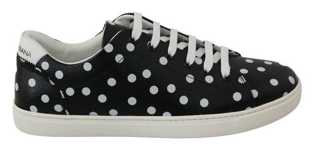 Dolce & Gabbana Black Polka Dotted Leather Sneakers - Hilstor