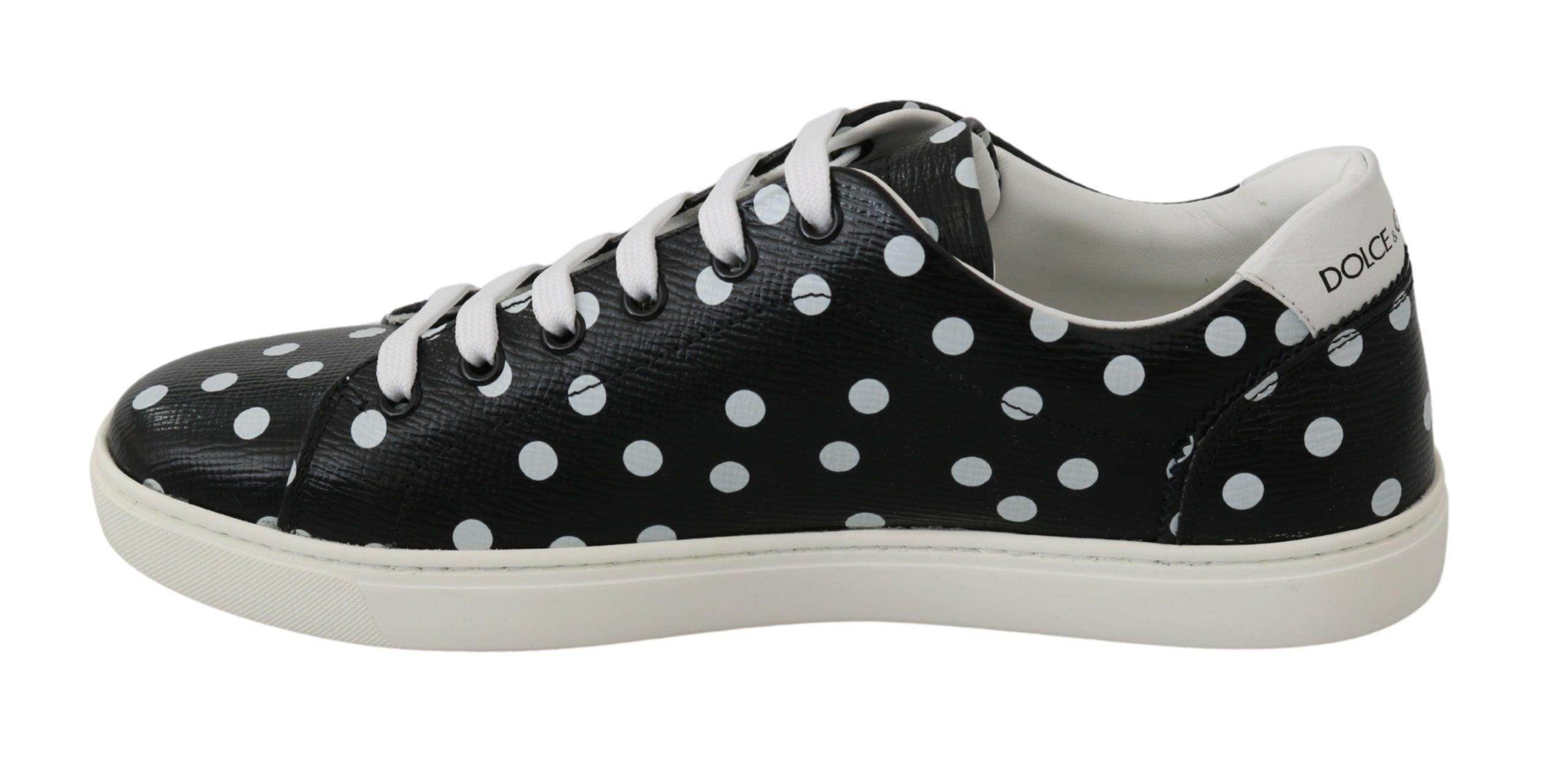 Dolce & Gabbana Black Polka Dotted Leather Sneakers - Hilstor