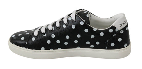 Dolce & Gabbana Black Polka Dotted Leather Sneakers - Hilstor