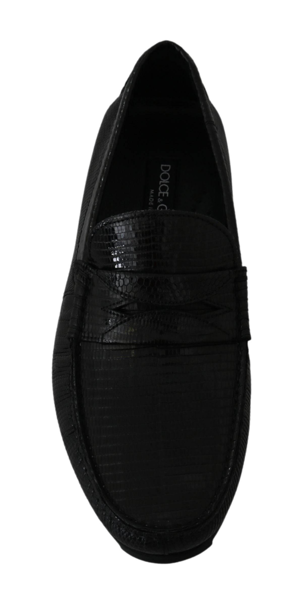 Dolce & Gabbana Exquisite Black Lizard Leather Loafers - Hilstor