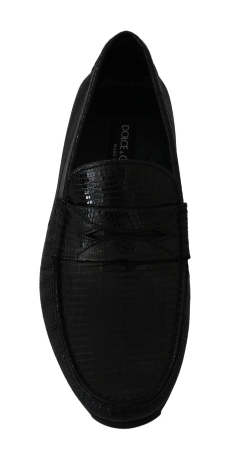 Dolce & Gabbana Exquisite Black Lizard Leather Loafers - Hilstor