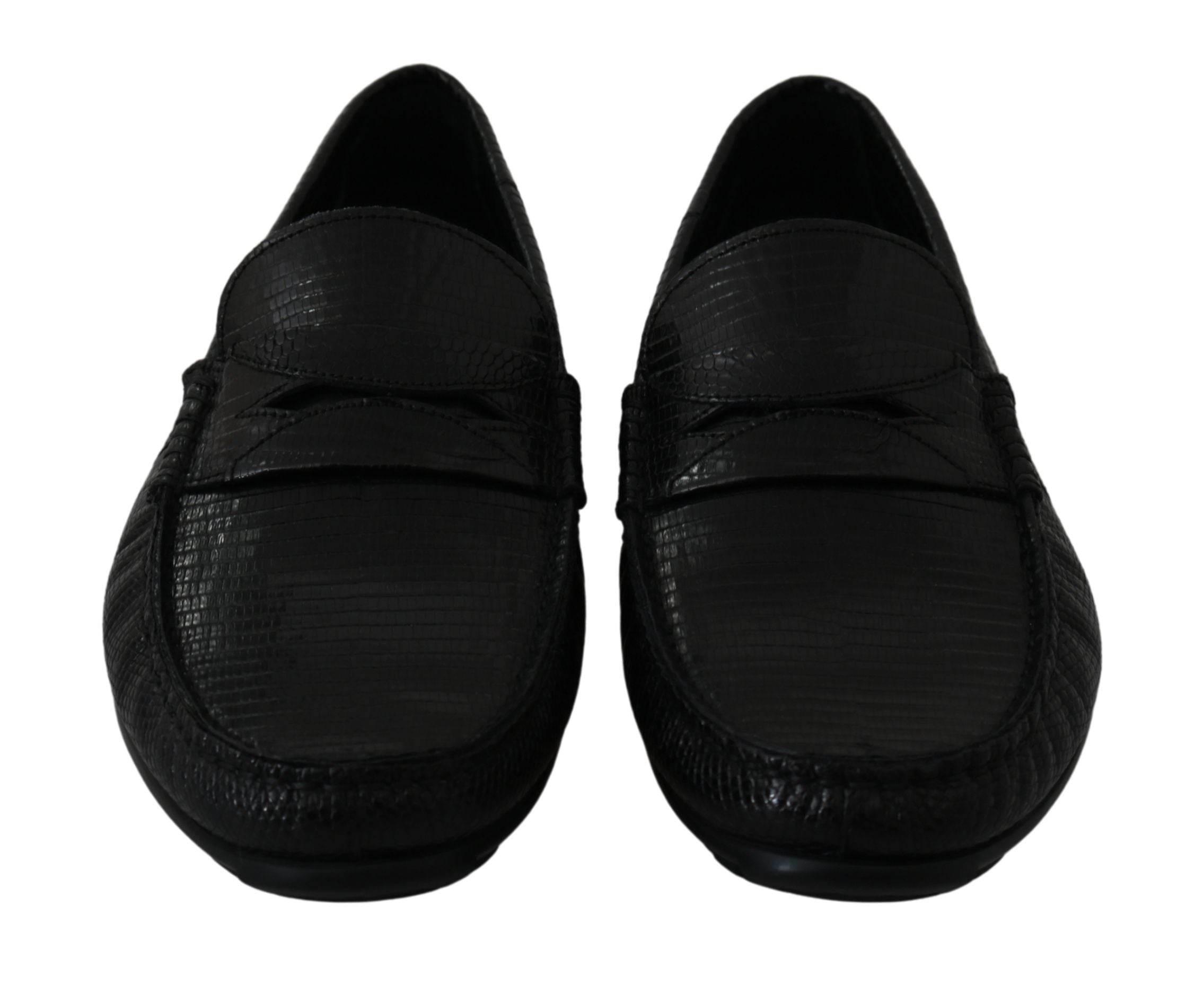 Dolce & Gabbana Exquisite Black Lizard Leather Loafers - Hilstor