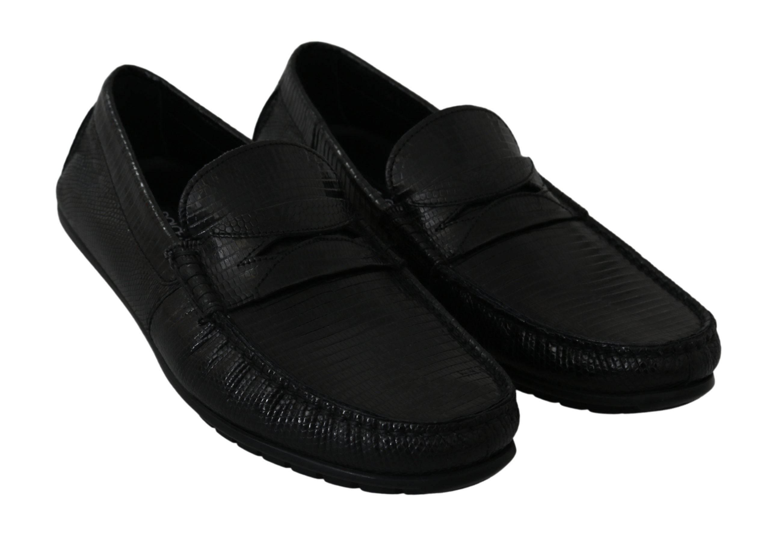 Dolce & Gabbana Exquisite Black Lizard Leather Loafers - Hilstor