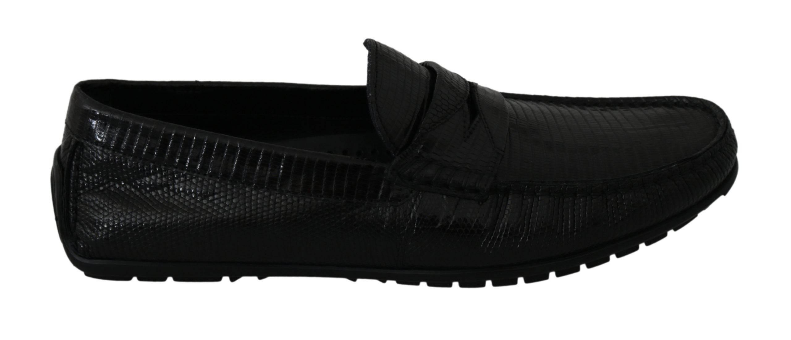 Dolce & Gabbana Exquisite Black Lizard Leather Loafers - Hilstor