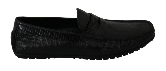 Dolce & Gabbana Exquisite Black Lizard Leather Loafers - Hilstor