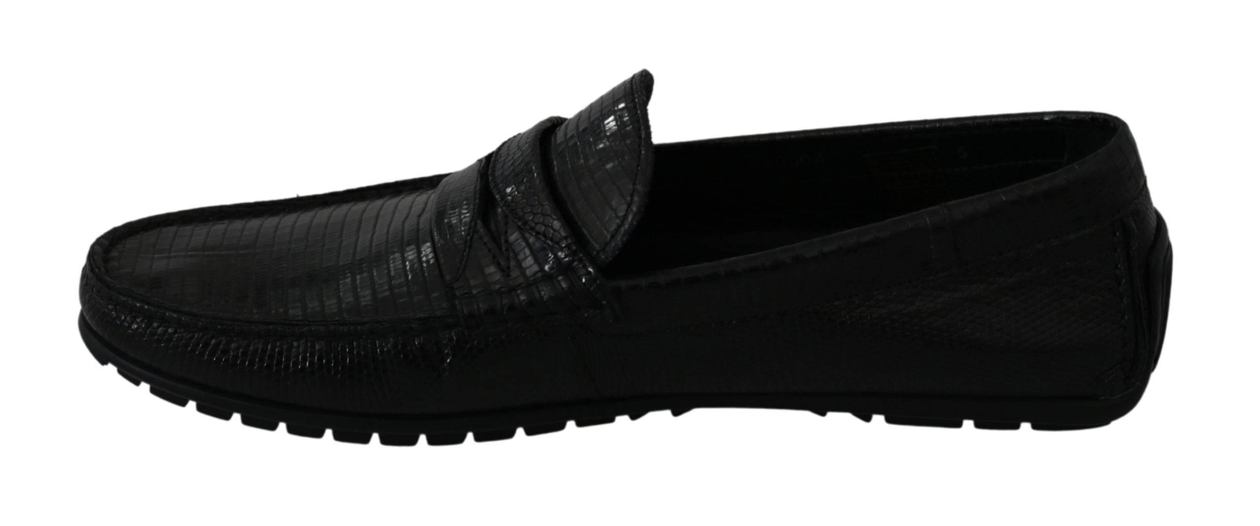 Dolce & Gabbana Exquisite Black Lizard Leather Loafers - Hilstor