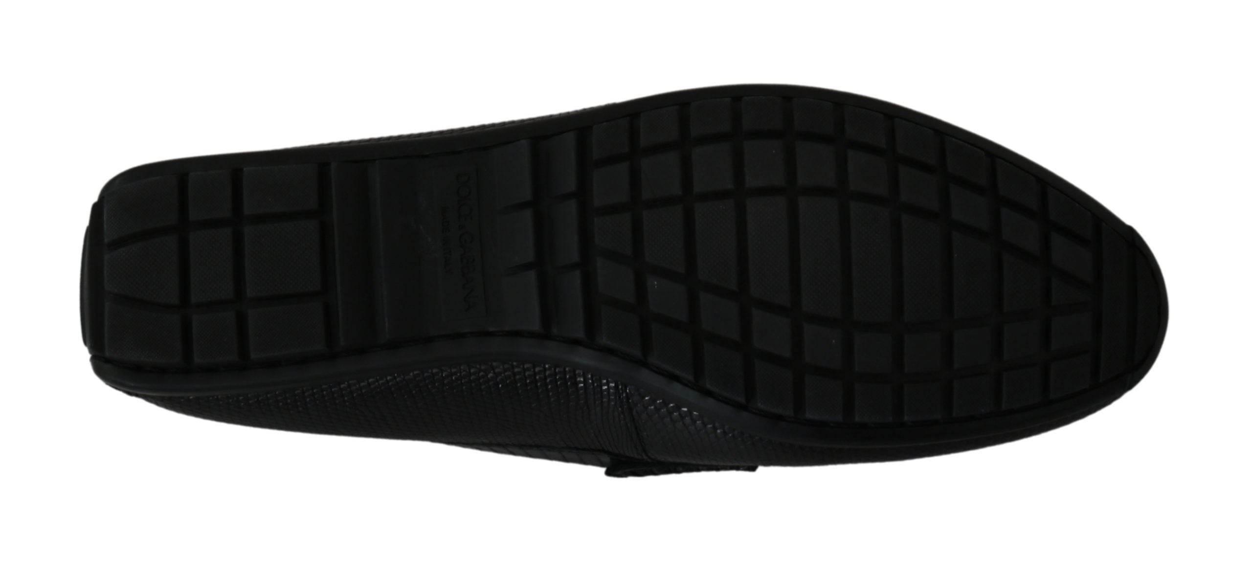 Dolce & Gabbana Exquisite Black Lizard Leather Loafers - Hilstor
