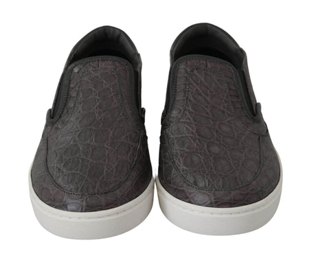 Dolce & Gabbana Elegant Gray Caiman Leather Loafers - Hilstor