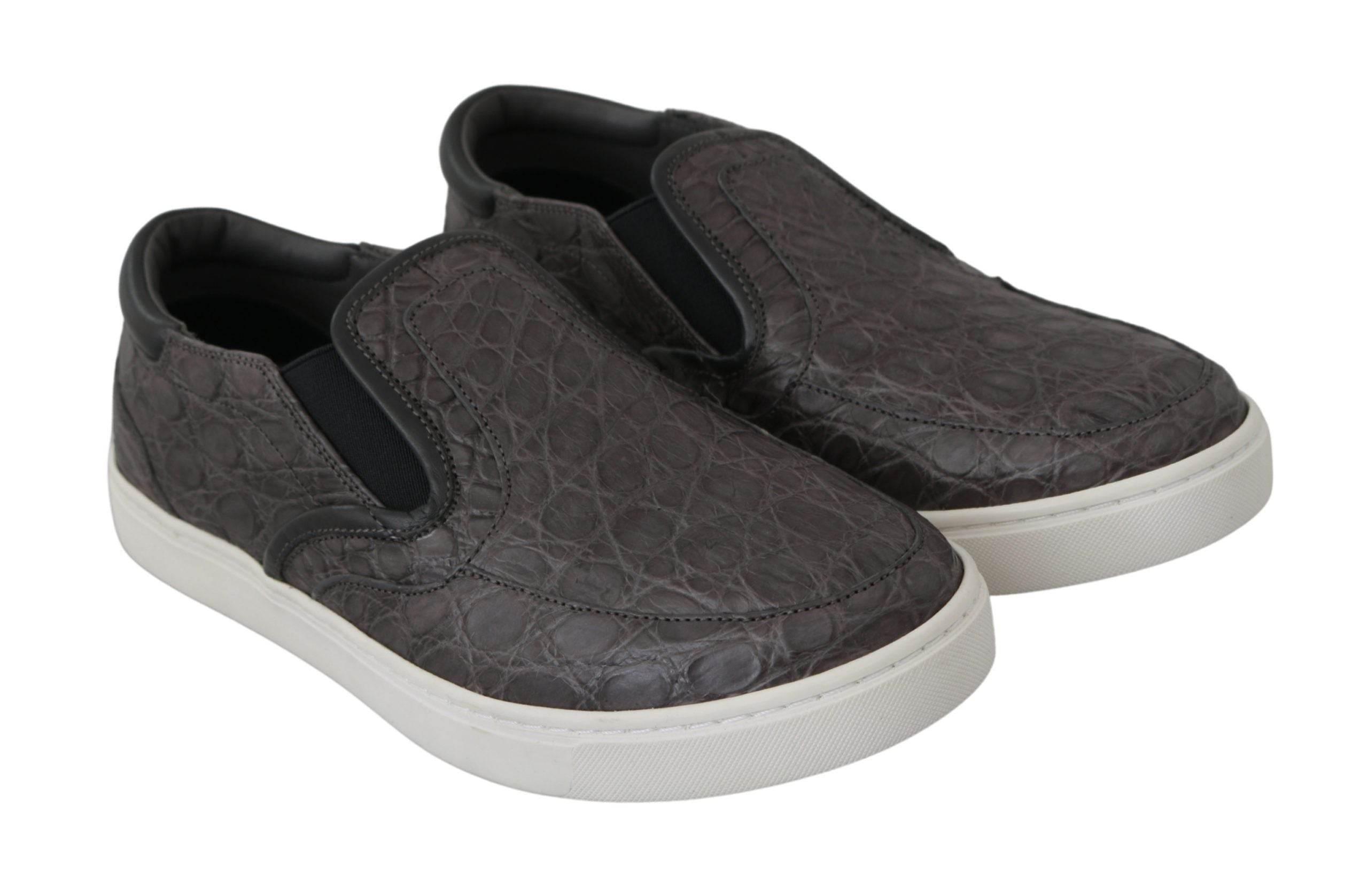 Dolce & Gabbana Elegant Gray Caiman Leather Loafers - Hilstor