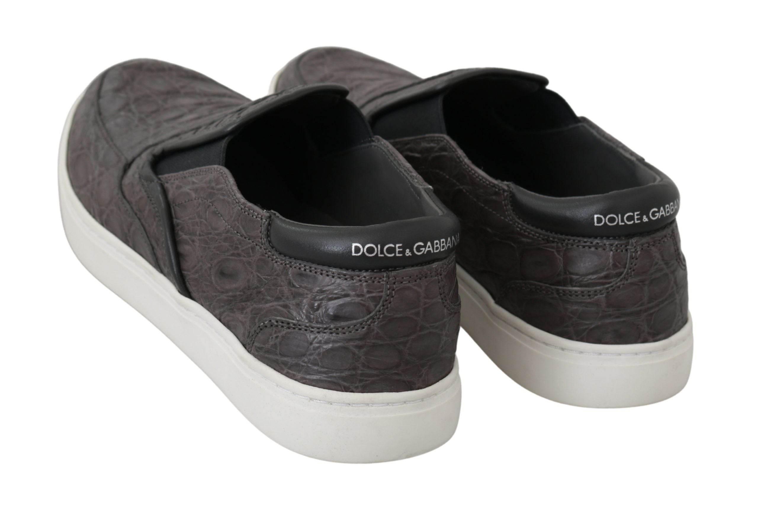 Dolce & Gabbana Elegant Gray Caiman Leather Loafers - Hilstor