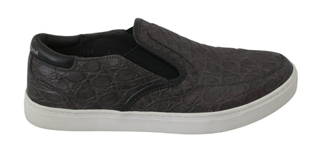 Dolce & Gabbana Elegant Gray Caiman Leather Loafers - Hilstor