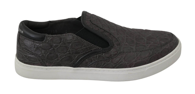 Dolce & Gabbana Elegant Gray Caiman Leather Loafers - Hilstor