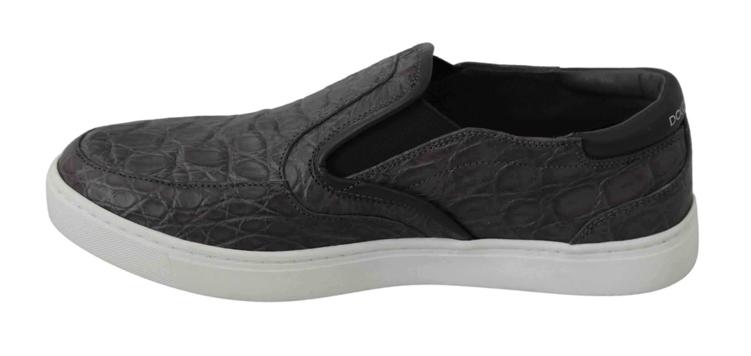 Dolce & Gabbana Elegant Gray Caiman Leather Loafers - Hilstor