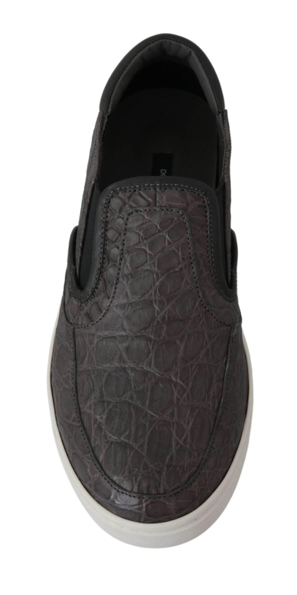 Dolce & Gabbana Elegant Gray Caiman Leather Loafers - Hilstor