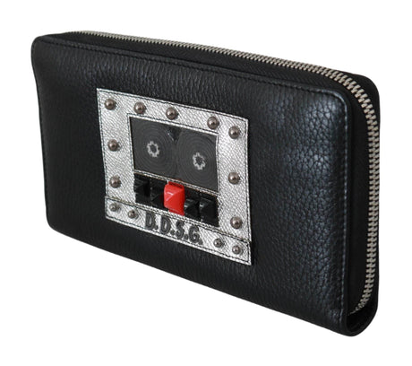 Dolce & Gabbana Elegant Black Leather Zip Continental Wallet - Hilstor